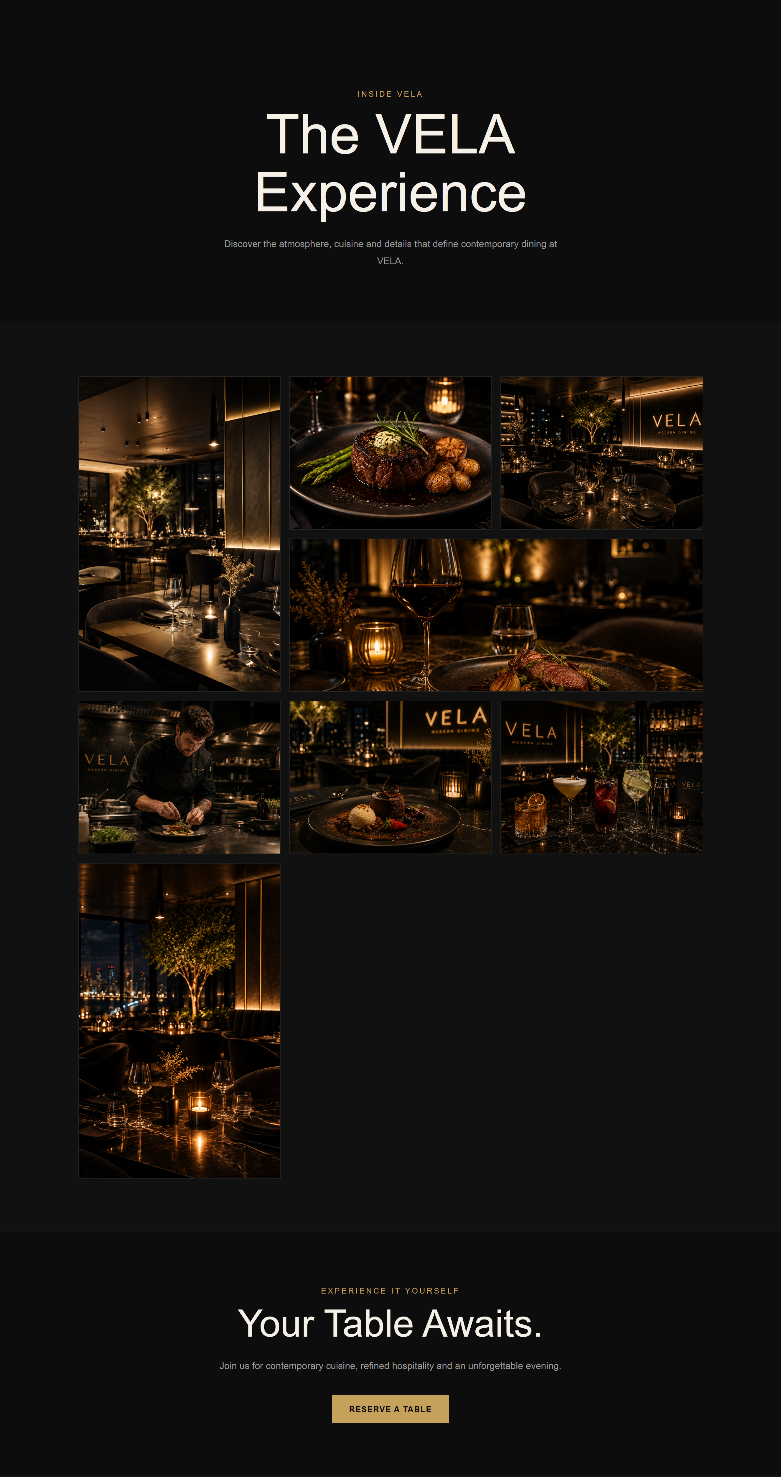 VELA restaurant website gallery page